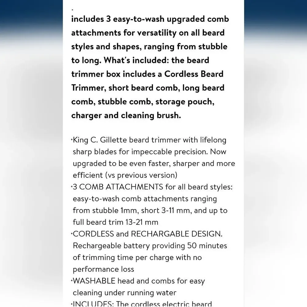 King‎ C Gilette Cordless Beard Trimmer w/Attachments